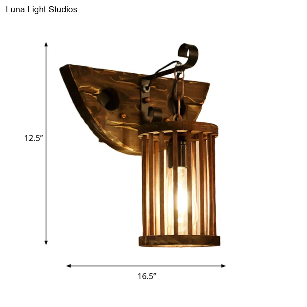 DecorBites™ DecorBites™ Cage Sconce Industrial 1 Light Wood Lodge Wall Light for Coffee Shop