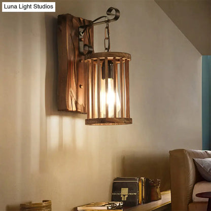 DecorBites™ DecorBites™ Cage Sconce Industrial 1 Light Wood Lodge Wall Light for Coffee Shop