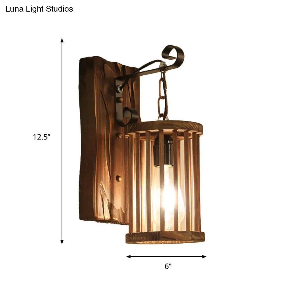 DecorBites™ DecorBites™ Cage Sconce Industrial 1 Light Wood Lodge Wall Light for Coffee Shop