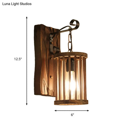 DecorBites™ DecorBites™ Cage Sconce Industrial 1 Light Wood Lodge Wall Light for Coffee Shop