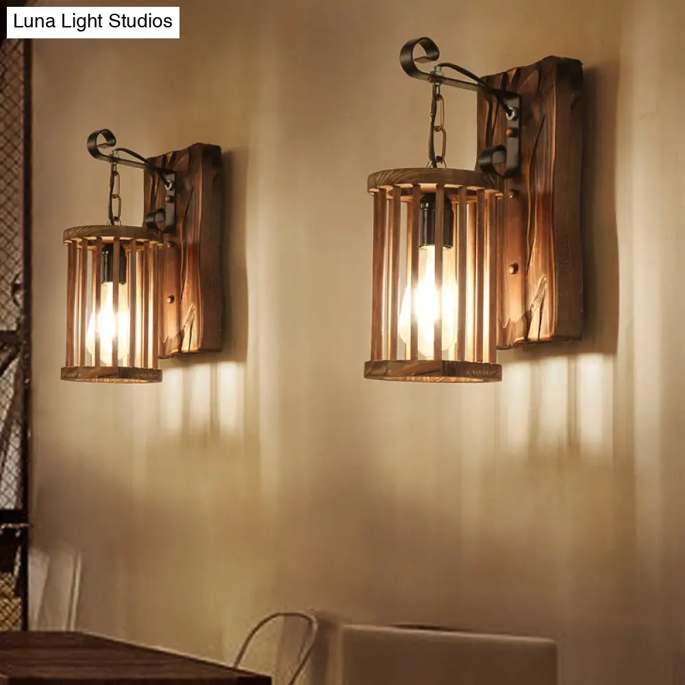 DecorBites™ DecorBites™ Cage Sconce Industrial 1 Light Wood Lodge Wall Light for Coffee Shop