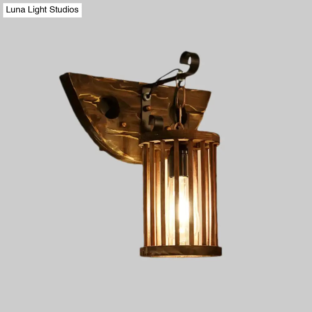 DecorBites™ DecorBites™ Cage Sconce Industrial 1 Light Wood Lodge Wall Light for Coffee Shop