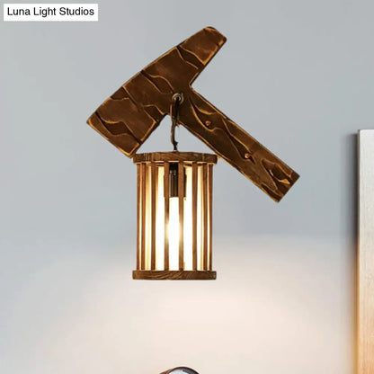 DecorBites™ DecorBites™ Cage Sconce Industrial 1 Light Wood Lodge Wall Light for Coffee Shop