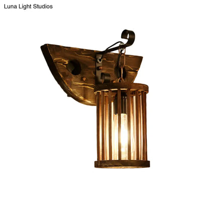 DecorBites™ DecorBites™ Cage Sconce Industrial 1 Light Wood Lodge Wall Light for Coffee Shop