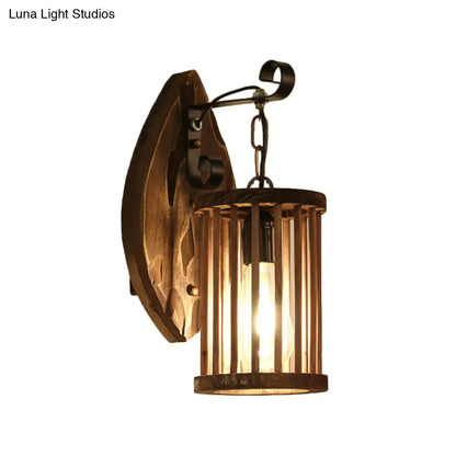 DecorBites™ DecorBites™ Cage Sconce Industrial 1 Light Wood Lodge Wall Light for Coffee Shop