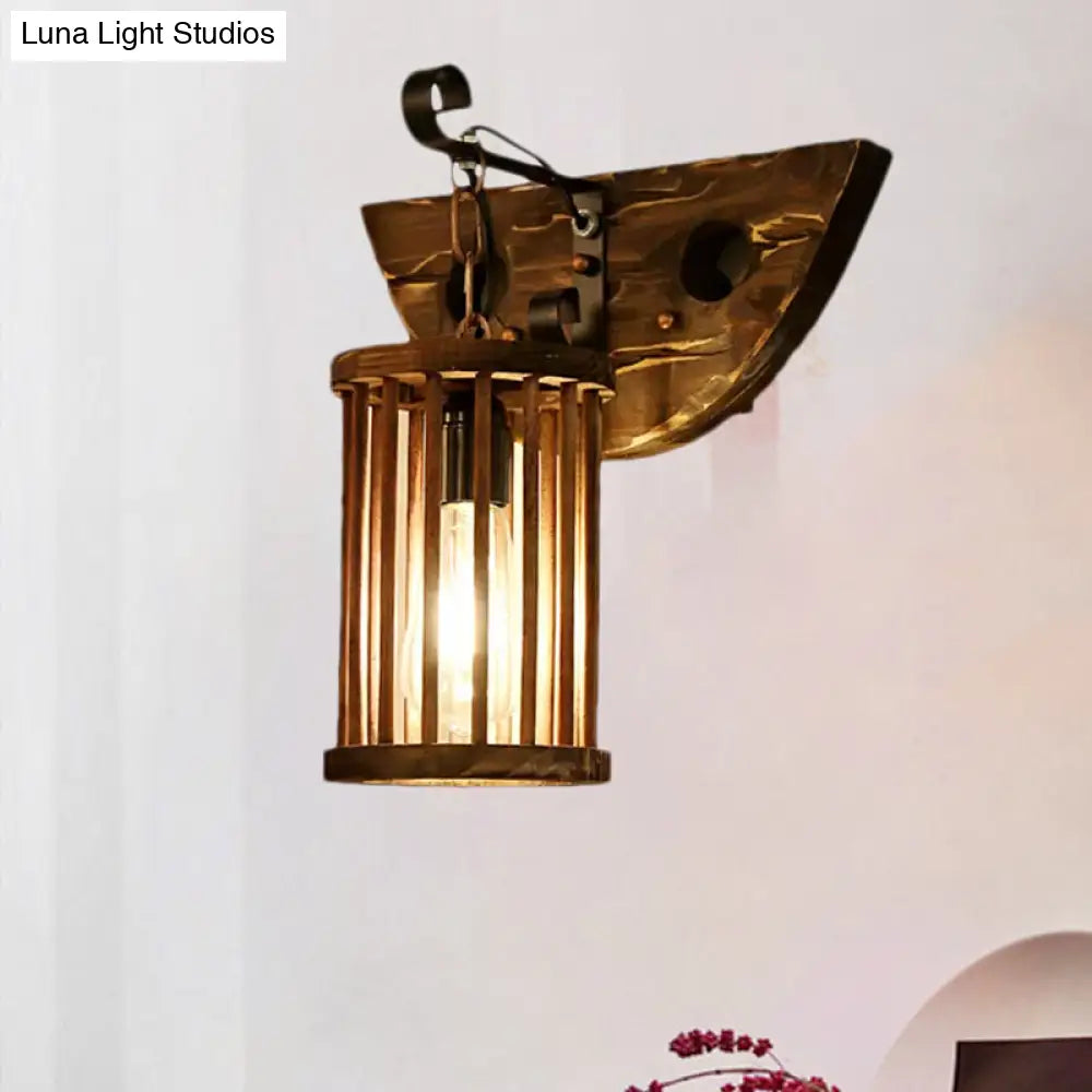 DecorBites™ DecorBites™ Cage Sconce Industrial 1 Light Wood Lodge Wall Light for Coffee Shop
