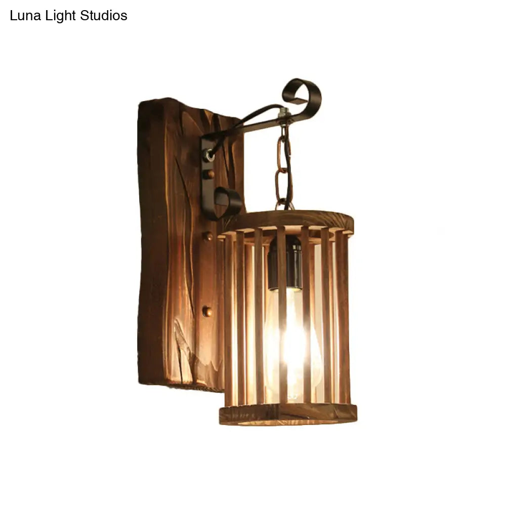 DecorBites™ DecorBites™ Cage Sconce Industrial 1 Light Wood Lodge Wall Light for Coffee Shop