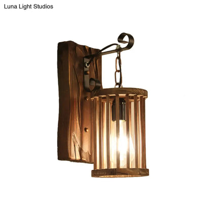 DecorBites™ DecorBites™ Cage Sconce Industrial 1 Light Wood Lodge Wall Light for Coffee Shop