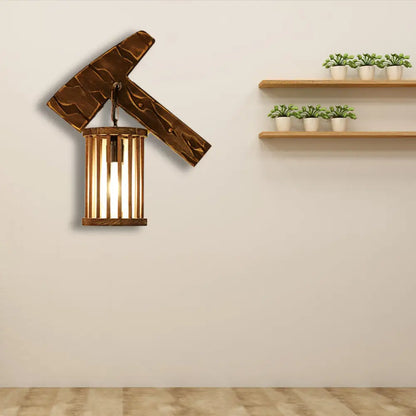DecorBites™ DecorBites™ Cage Sconce Industrial 1 Light Wood Lodge Wall Light for Coffee Shop