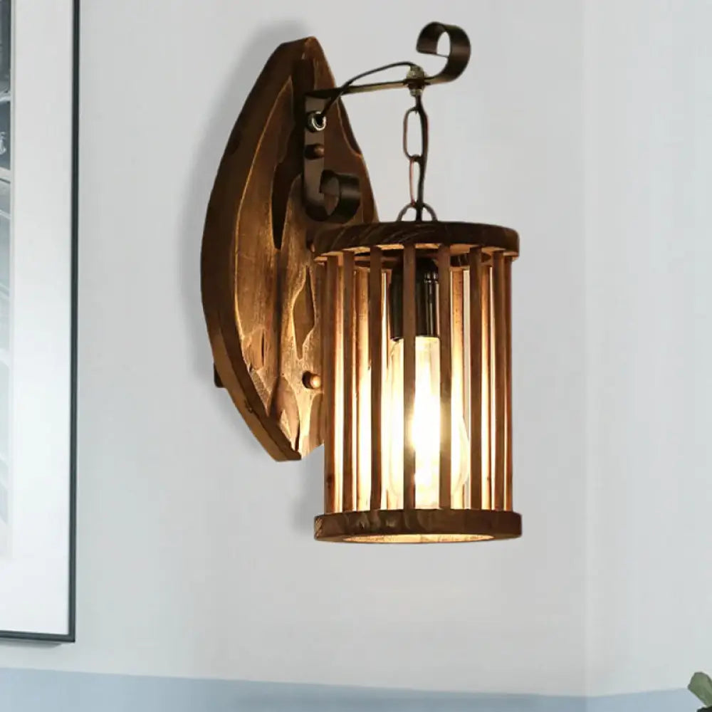 DecorBites™ DecorBites™ Cage Sconce Industrial 1 Light Wood Lodge Wall Light for Coffee Shop