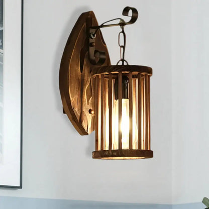 DecorBites™ DecorBites™ Cage Sconce Industrial 1 Light Wood Lodge Wall Light for Coffee Shop