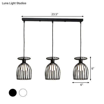 Cage Shade Pendant Light Fixture - Wine Glass & Metal Industrial Ceiling Light for Dining Room (Black/White, 3 Lights)