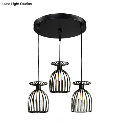 Cage Shade Pendant Light Fixture - Wine Glass & Metal Industrial Ceiling Light for Dining Room (Black/White, 3 Lights)