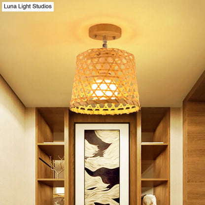 DecorBites™ DecorBites™ Cage Style Asian Bamboo Ceiling Light - Wood Semi Flush Single-Bulb Aisle Mounted