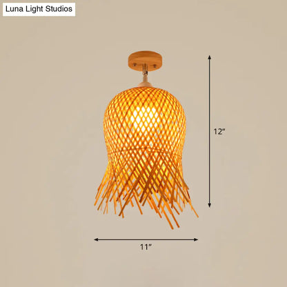 DecorBites™ DecorBites™ Cage Style Asian Bamboo Ceiling Light - Wood Semi Flush Single-Bulb Aisle Mounted