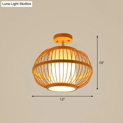 DecorBites™ DecorBites™ Cage Style Asian Bamboo Ceiling Light - Wood Semi Flush Single-Bulb Aisle Mounted
