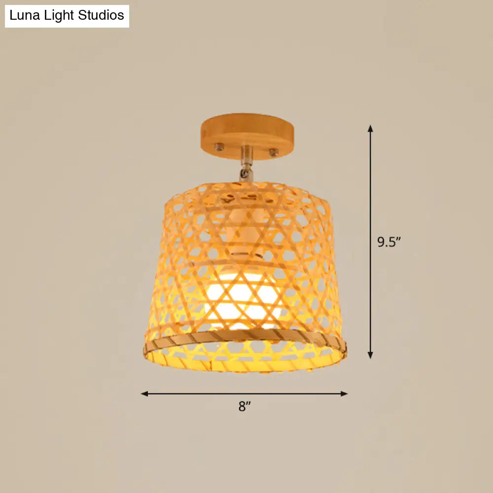 DecorBites™ DecorBites™ Cage Style Asian Bamboo Ceiling Light - Wood Semi Flush Single-Bulb Aisle Mounted