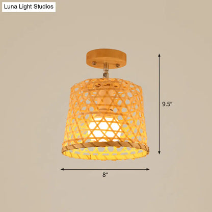 DecorBites™ DecorBites™ Cage Style Asian Bamboo Ceiling Light - Wood Semi Flush Single-Bulb Aisle Mounted