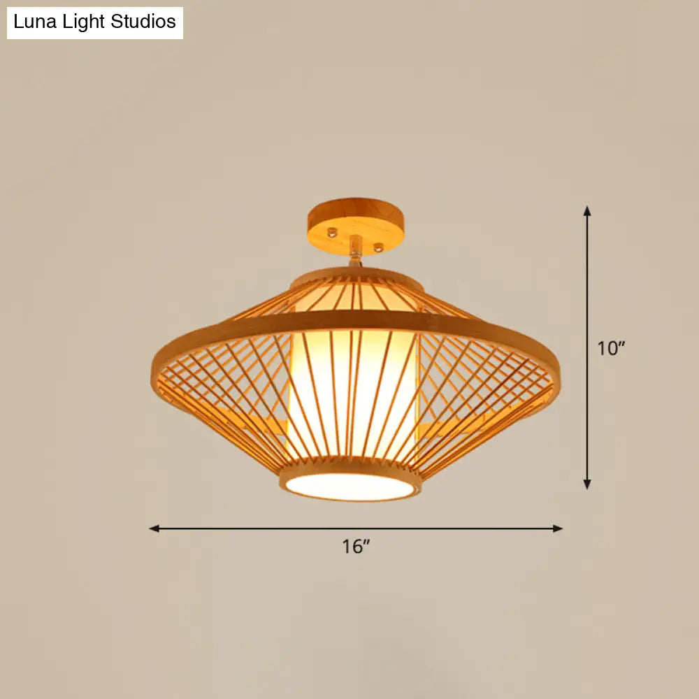 DecorBites™ DecorBites™ Cage Style Asian Bamboo Ceiling Light - Wood Semi Flush Single-Bulb Aisle Mounted