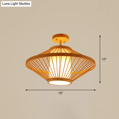 DecorBites™ DecorBites™ Cage Style Asian Bamboo Ceiling Light - Wood Semi Flush Single-Bulb Aisle Mounted