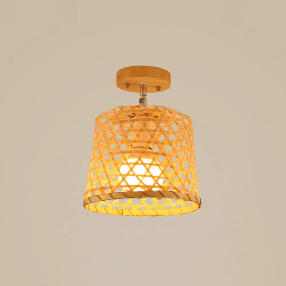 DecorBites™ DecorBites™ Cage Style Asian Bamboo Ceiling Light - Wood Semi Flush Single-Bulb Aisle Mounted