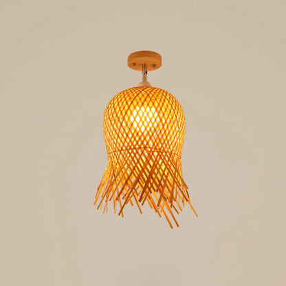 DecorBites™ DecorBites™ Cage Style Asian Bamboo Ceiling Light - Wood Semi Flush Single-Bulb Aisle Mounted