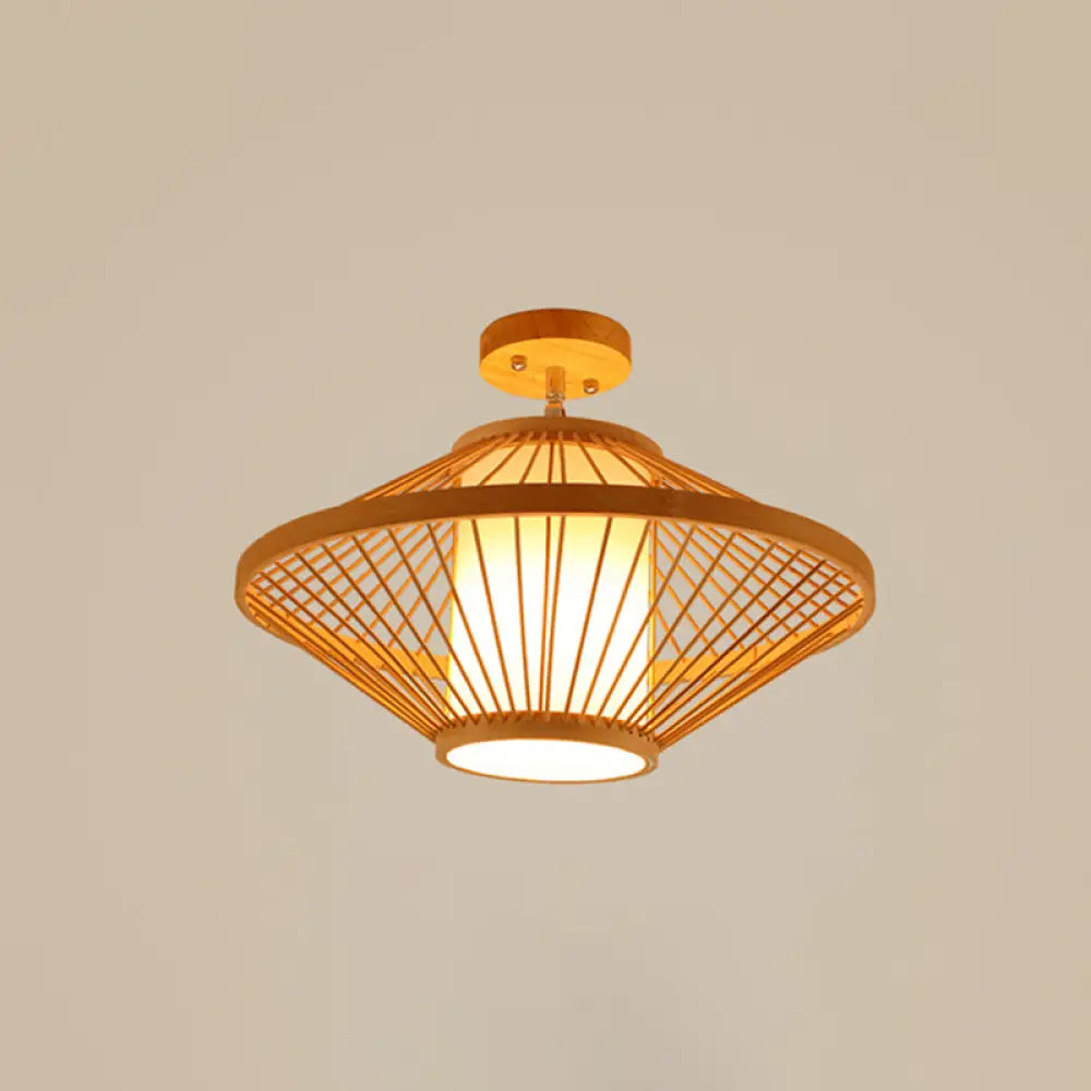 DecorBites™ DecorBites™ Cage Style Asian Bamboo Ceiling Light - Wood Semi Flush Single-Bulb Aisle Mounted