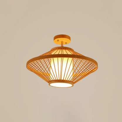DecorBites™ DecorBites™ Cage Style Asian Bamboo Ceiling Light - Wood Semi Flush Single-Bulb Aisle Mounted