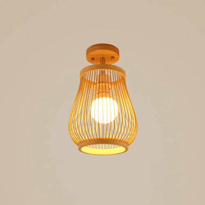 DecorBites™ DecorBites™ Cage Style Asian Bamboo Ceiling Light - Wood Semi Flush Single-Bulb Aisle Mounted