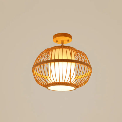 DecorBites™ DecorBites™ Cage Style Asian Bamboo Ceiling Light - Wood Semi Flush Single-Bulb Aisle Mounted