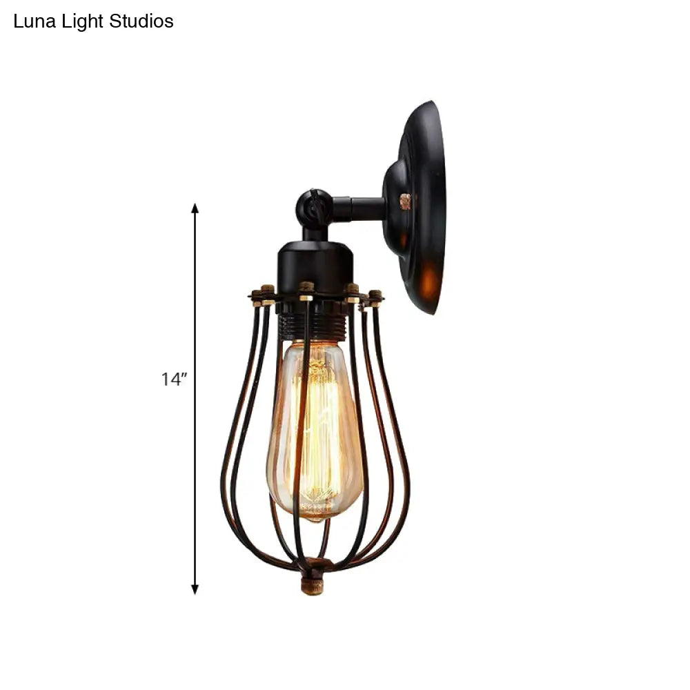 Caged Metal Wall Lamp Set - Industrial Style Bedroom Light with Bulb Shape, 1-Count