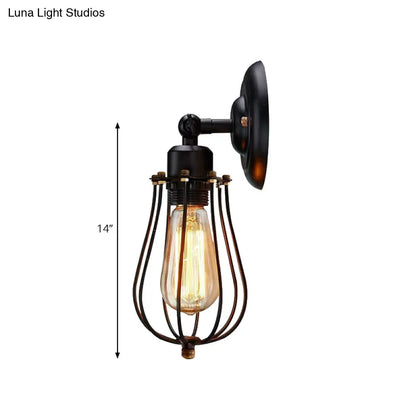 Caged Metal Wall Lamp Set - Industrial Style Bedroom Light with Bulb Shape, 1-Count