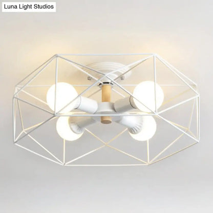 DecorBites™ Caged Opal Glass Semi Mount Industrial Ceiling Light in Black/White - 3/4/5 Bulb Living Room Lighting