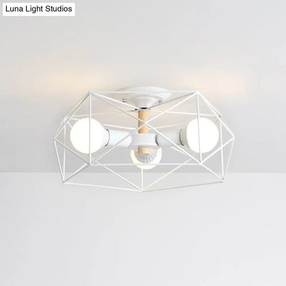 DecorBites™ Caged Opal Glass Semi Mount Industrial Ceiling Light in Black/White - 3/4/5 Bulb Living Room Lighting