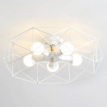 DecorBites™ Caged Opal Glass Semi Mount Industrial Ceiling Light in Black/White - 3/4/5 Bulb Living Room Lighting