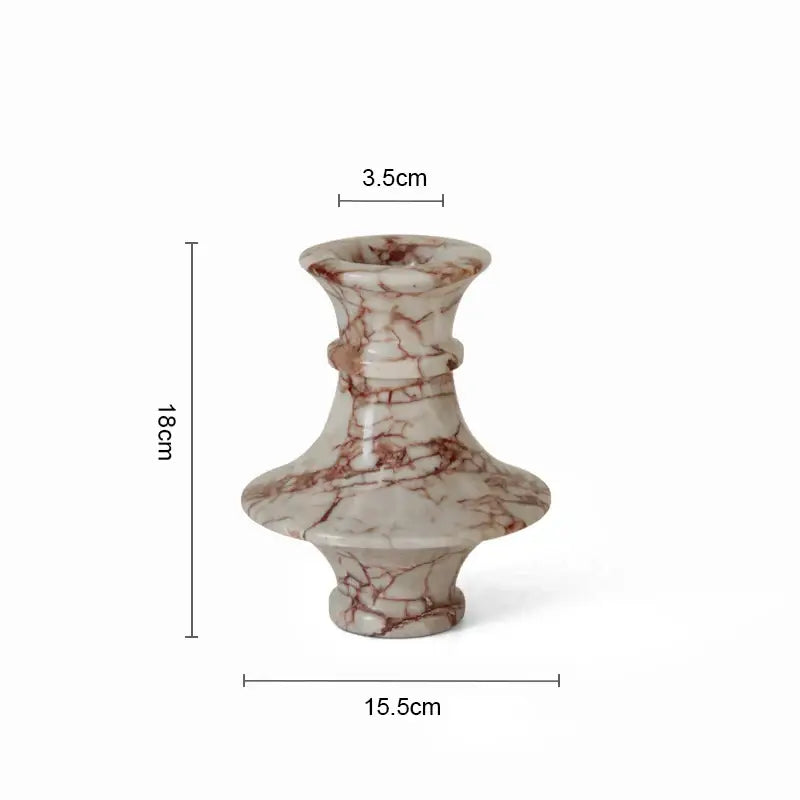 A sleek 18cm calacatta red marble vase with white base and reddish brown veining for living room decorbites decor