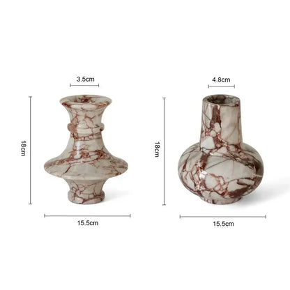 Two elegant decorbites calacatta red marble vases with white and reddish-brown marble pattern for living room decor