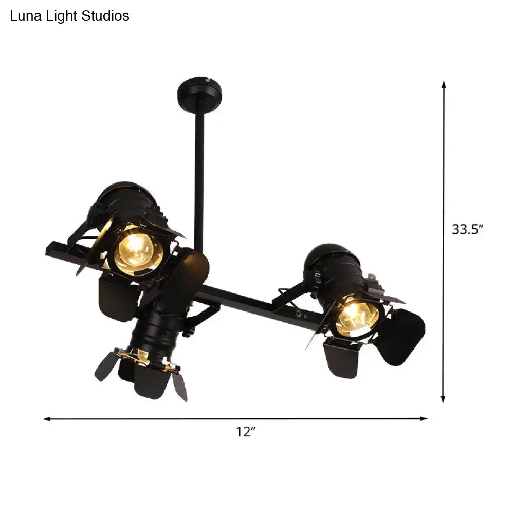 DecorBites™ art deco black finish metallic island lighting featuring two vintage spotlight fixtures with adjustable arms