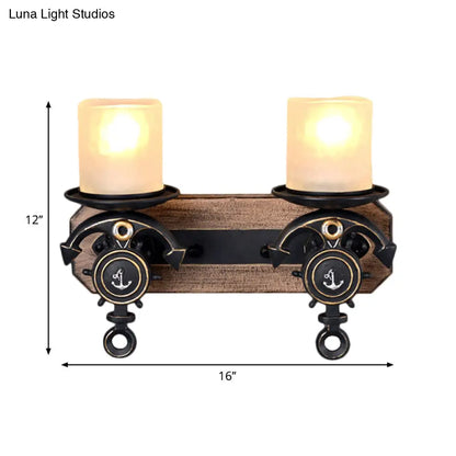 Candle Wall Lamp - Country Style Opal Glass Sconce with 1/2-Bulb: Black & Gold Resin Anchor Design