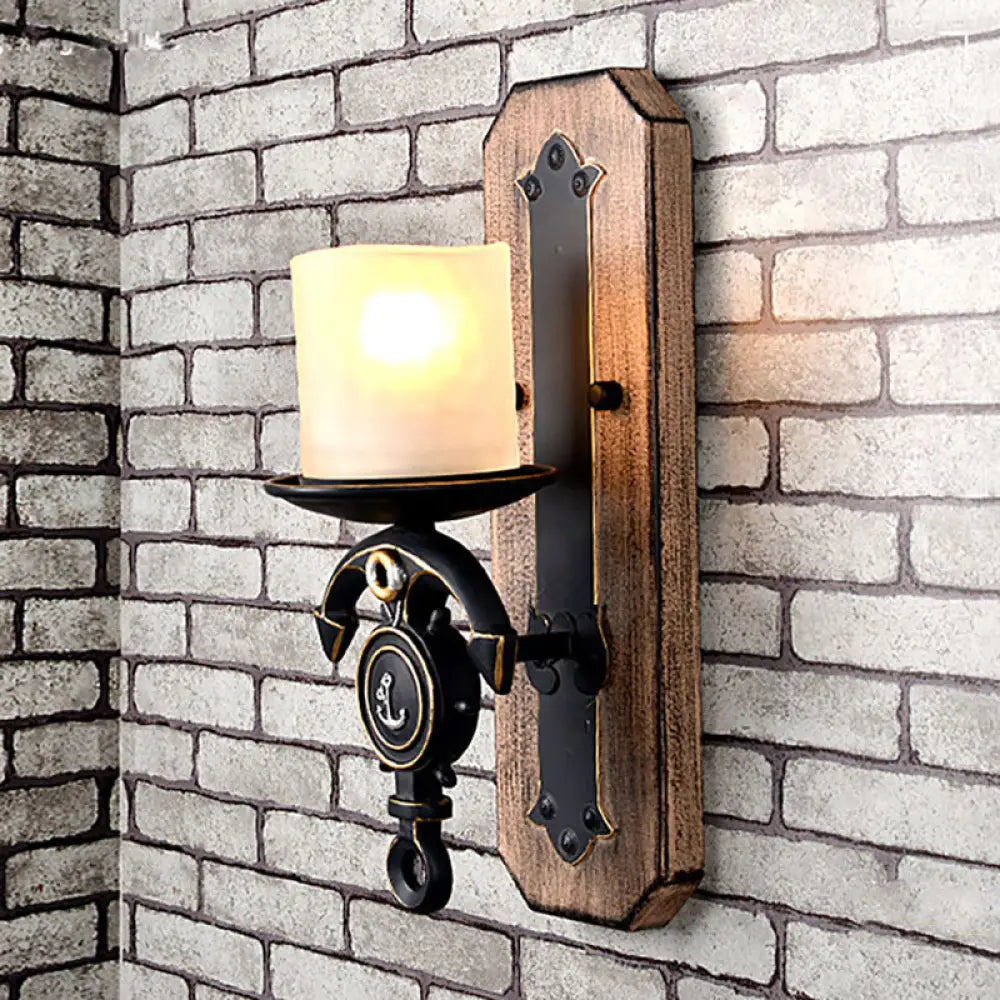 Candle Wall Lamp - Country Style Opal Glass Sconce with 1/2-Bulb: Black & Gold Resin Anchor Design