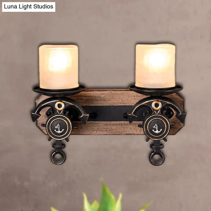 Candle Wall Lamp - Country Style Opal Glass Sconce with 1/2-Bulb: Black & Gold Resin Anchor Design