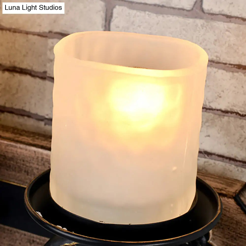 Candle Wall Lamp - Country Style Opal Glass Sconce with 1/2-Bulb: Black & Gold Resin Anchor Design