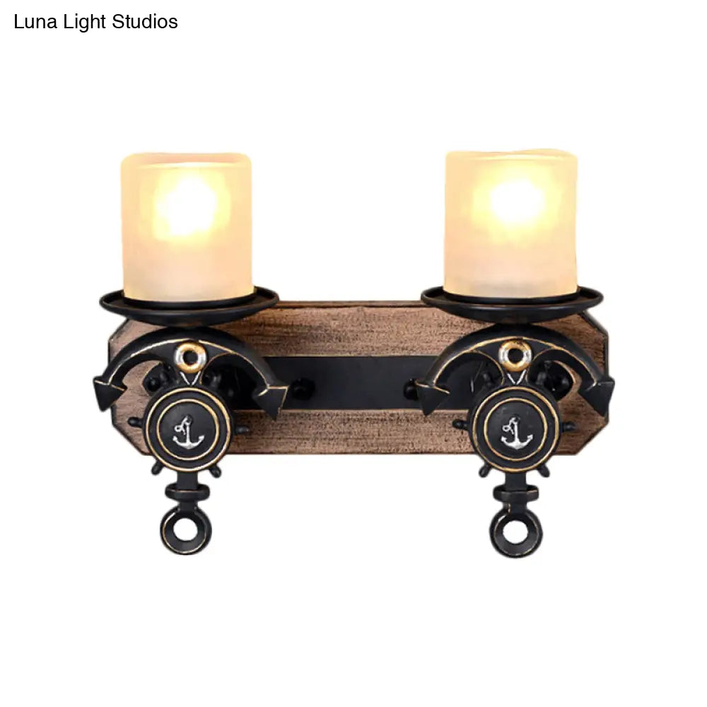Candle Wall Lamp - Country Style Opal Glass Sconce with 1/2-Bulb: Black & Gold Resin Anchor Design