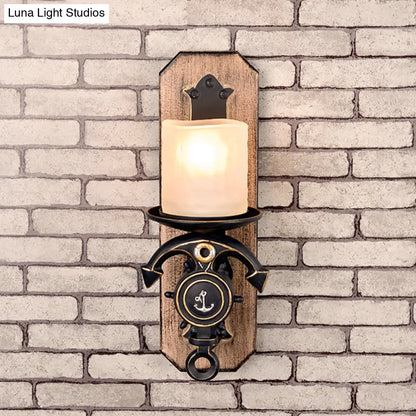 Candle Wall Lamp - Country Style Opal Glass Sconce with 1/2-Bulb: Black & Gold Resin Anchor Design