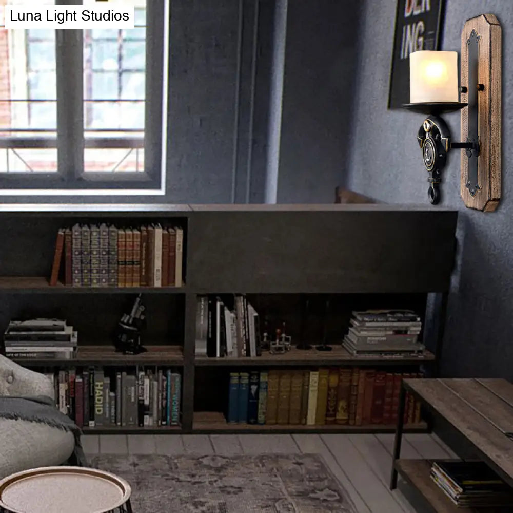 Candle Wall Lamp - Country Style Opal Glass Sconce with 1/2-Bulb: Black & Gold Resin Anchor Design