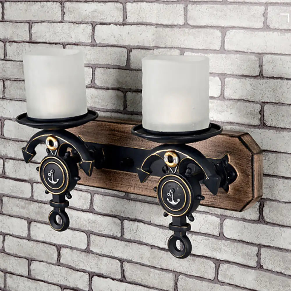 Candle Wall Lamp - Country Style Opal Glass Sconce with 1/2-Bulb: Black & Gold Resin Anchor Design