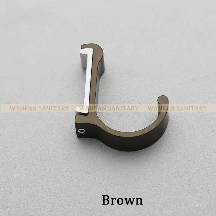 Brown candy color metal wall hook with sleek curved design and polished silver accent for bathroom towels and coats