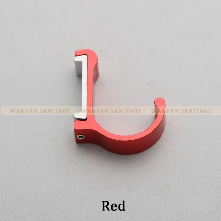 Red metallic l-shaped candy color metal wall hook with silver inner bar and small hole for bathroom towels and coats decorbites