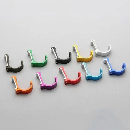 A set of decorbites candy color metal l-shaped wall hooks in black green yellow silver blue orange and purple for bathroom towels and coats