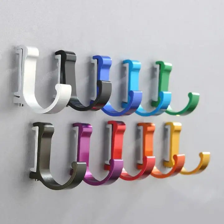 A set of ten candy color metal u-shaped wall hooks in metallic finishes for bathroom towels and coats decorbites candy color